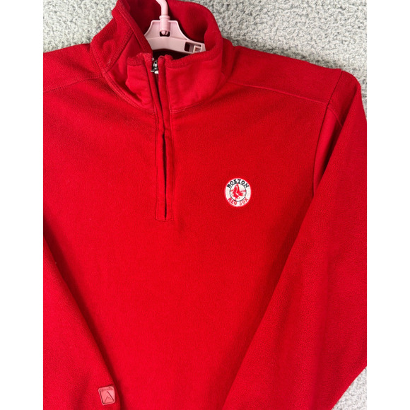 Antigua Mens Fleece Pullover L Red Quarter Zip Boston Red Sox - Picture 4 of 16